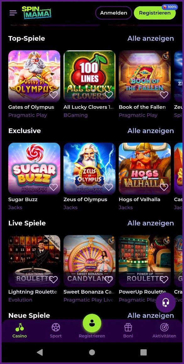 Alle Slots bei Spinmama