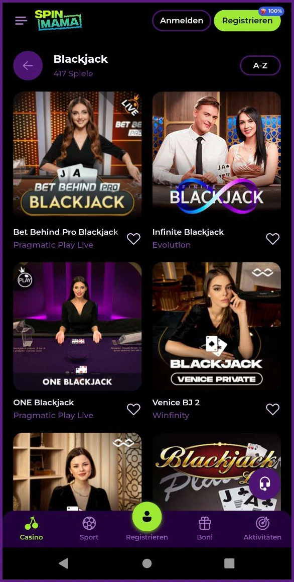 Spannende Blackjack-Tische im Live Casino von Spinmama