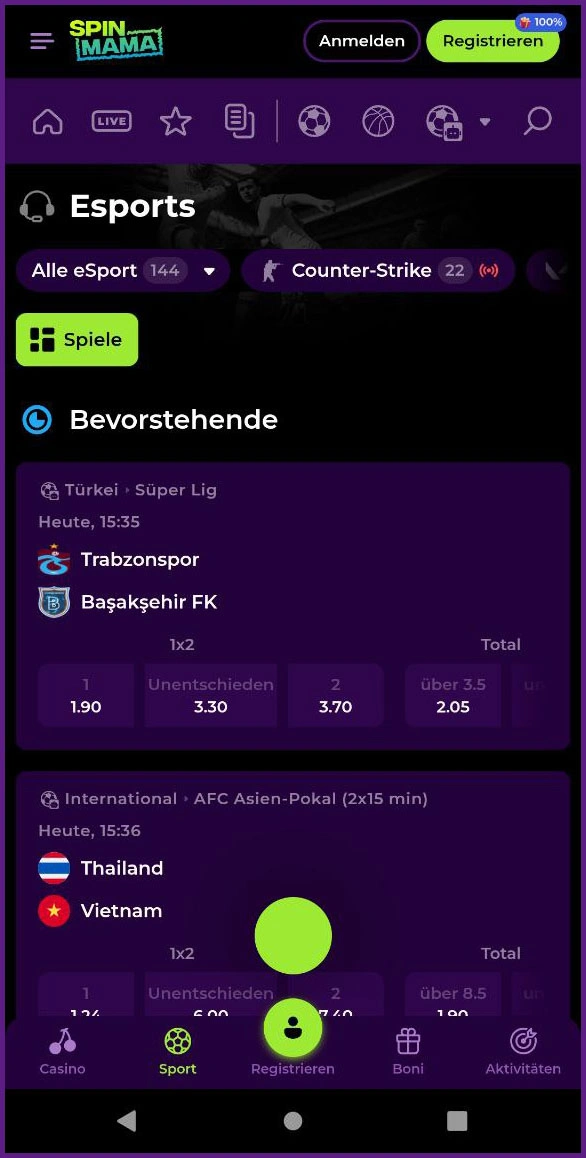 Live Esports-Wettkämpfe & Streams bei Spinmama erleben