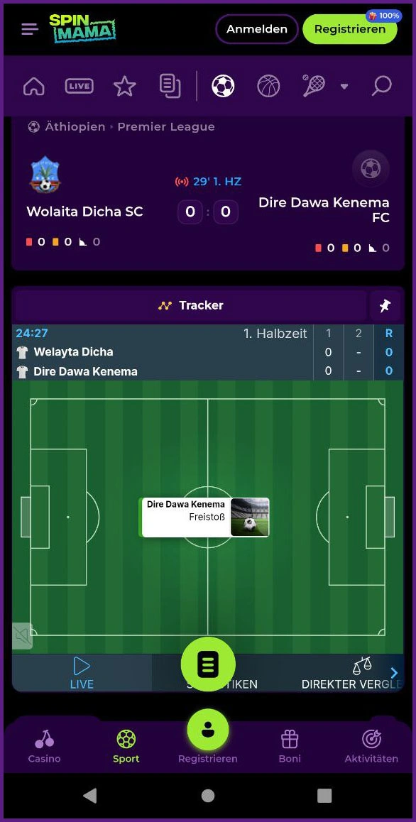 Pre-Match Sportwetten bei Spinmama