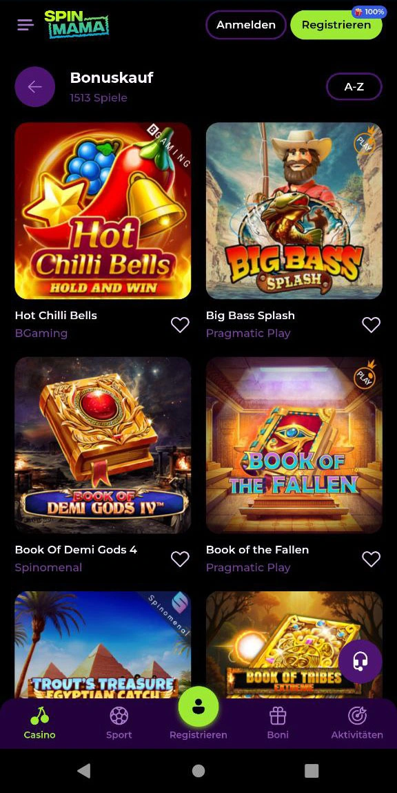 Bonus Buy Funktion bei SpinmamaCasino Slots