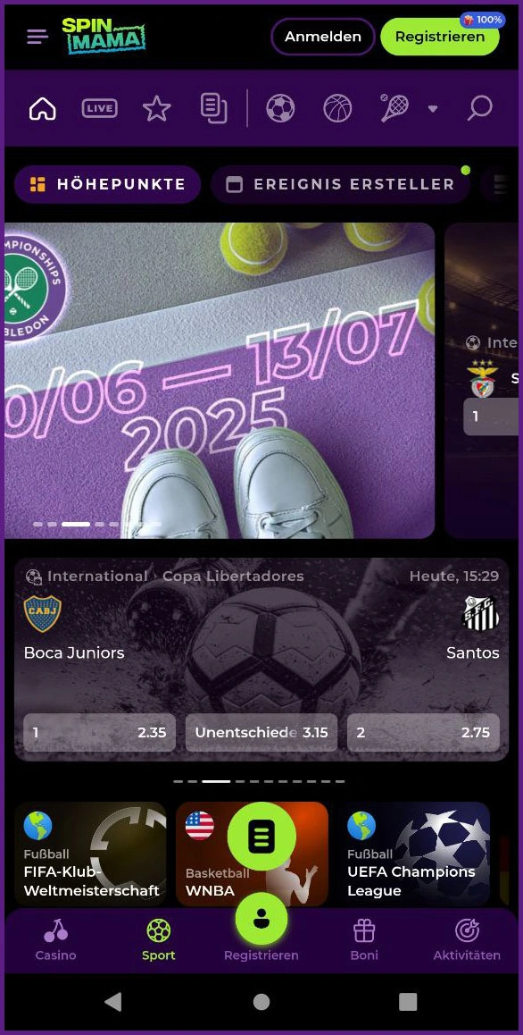 Pre-Match Wetten auf Sportevents bei Spinmama platzieren